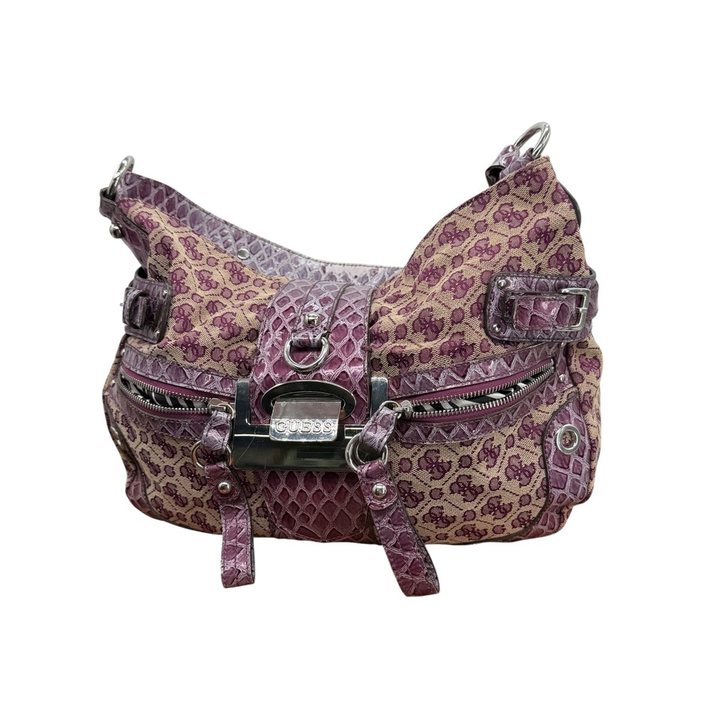Guess Clover Shoulder Bag Women Purple Y2K Monogram Snakeskin Mcbling Zebra VTG